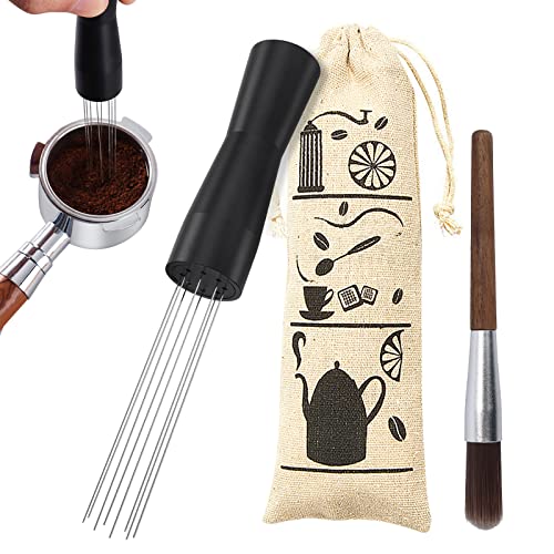 TWBEST aiguille à café,EnsembleAgitateur Café Espresso Distributeur Café Moulu Touillette Cafe Melangeur Outil D'Agitateur Outil de Distribution D'Espresso Barista Livré avec brosse de nettoyage Cover