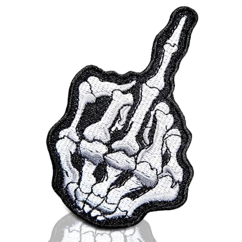 Embroidered Applique Patches for Vests Large 5x2 Biker Patch with 3D Middle Finger Design Iron-On or Sew-On Strong Heat-Seal Backing Washable for Jackets Bags Denim & Motorcycle Apparel