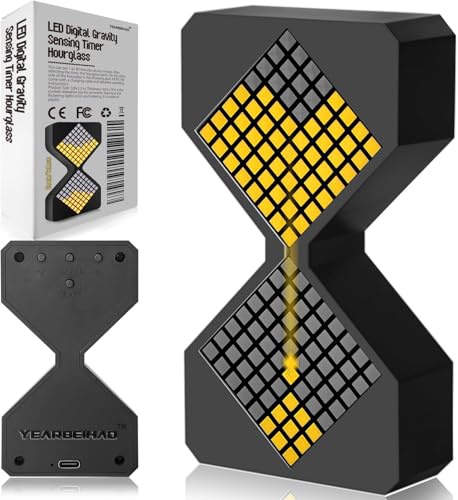 LED Digital Gravity Sensing Timer Hourglass, YEARBEIHAO 1-30 Minutes Sand Time Can Set Any Minute, A Sensory Toy for Relaxation, DIY Electronic Timer for The Kitchen, Room Home Decor (Black)