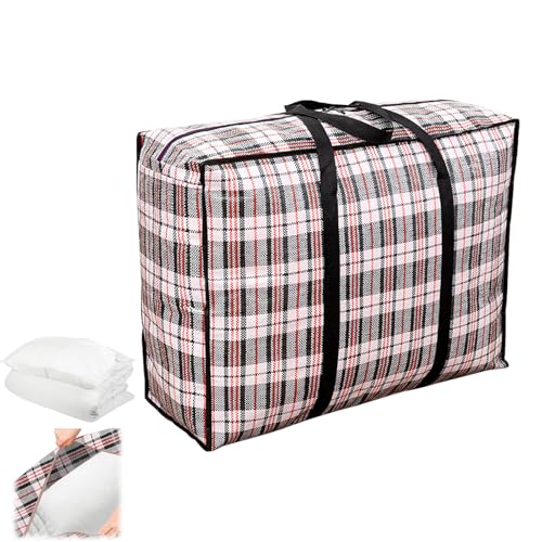 Paquete de 2 bolsas de lavandería grandes con asas, bolsas de mudanza grandes con cremalleras, bolsas de viaje a cuadros para ropa, viajes de vacaciones y almacenamiento de temporada (negro y rojo, 35