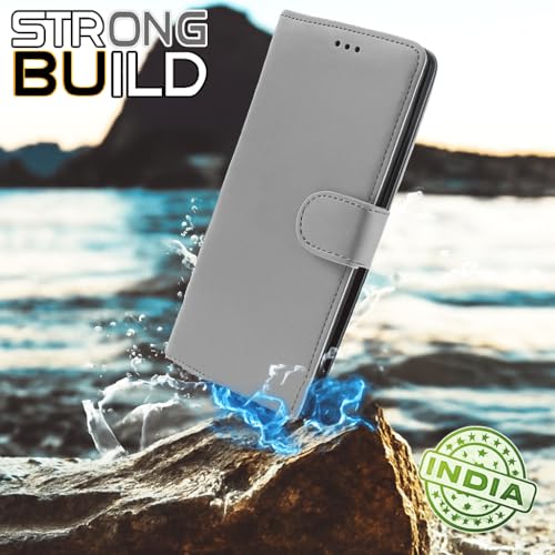 Image of Cover for Vivo T5x 5G / Y51 Pro 5G / iQOO Z11x 5G, Wallet Style, Leather Finish, Magnetic Closure, Inbuilt Stand, Card Pocket (Grey)