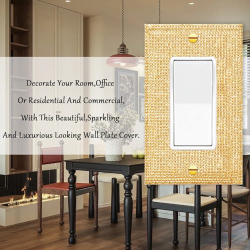 Image of 2 Pcs Golden Rhinestones Double Hole Outlet Light Switch Plate Decorative Outlet Covers Light Switch Cover Rhinestones Outlet Covers Wall Plate