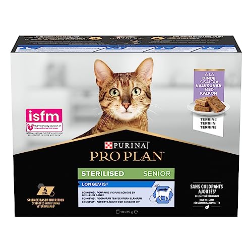 Purina Pro Plan Comida Húmeda para Gato Esterilizado Adulto Pack surtido, 4 packs de 10 sobres de 85g