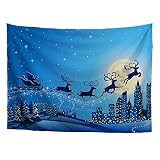 Cozeyat Christmas Holiday Theme Winter White Snow Santa Claus Reindeer Pulling The Sleigh Picture Pr