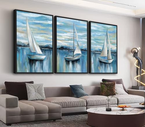 Large Framed Sailboat Wall Art - Tranquil Beach Wall Decor