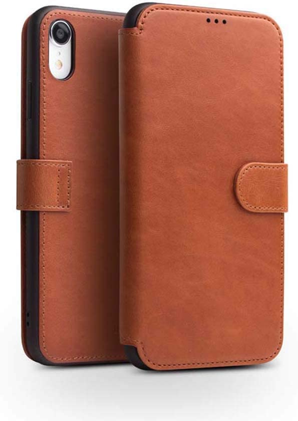 Funda de piel auténtica para iPhone XR GANYUU carcasa protectora anticaída artesanal