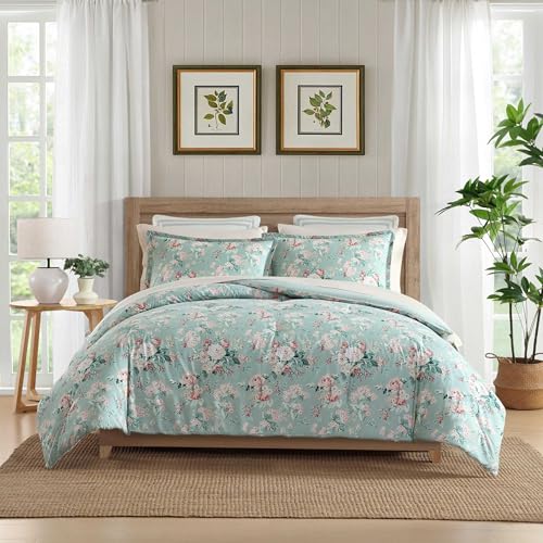 Image of Laura Ashley - Comforter Set, Luxurious Bedding with Matching Shams, Soft & Serene Room Essentials (Rosemoore Teal, Full /Queen)