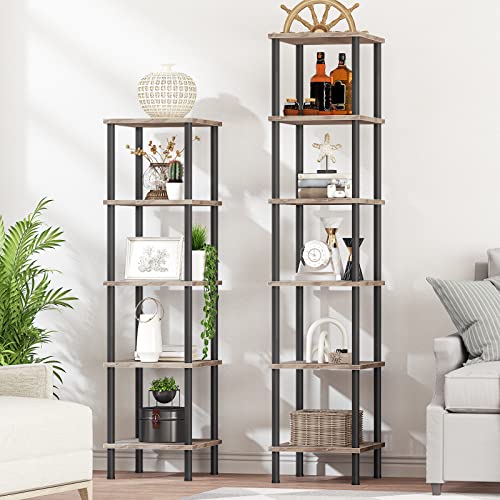 HOOBRO 6-Tier Corner Shelf, Corner Square Rack Display Shelf, Tall Storage Rack Plant Stand, Bookcase for Small Spaces, Living Room, Home Office, Kitchen, Greige and Black BG55CJ01 - Image 3