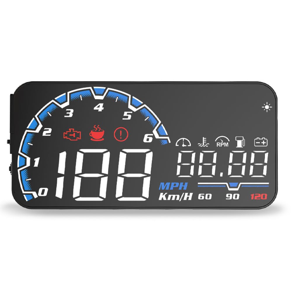 Proyector de pantalla frontal para automóvil - Velocímetro digital, voltaje, temperatura del agua, medidor de consumo de aceite - HUD de lectura grande y clara Plug and Play