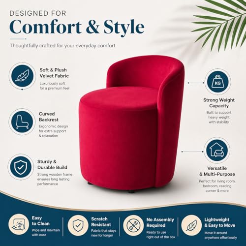 Image of Jaico Wood Seating mudda Puffy Stool Chair for Living Room, Dressing Table, Office, Home Decor, Ottoman pouffes, Sofa Type, and Large .Ottoman and Chair Combined into one (Red)