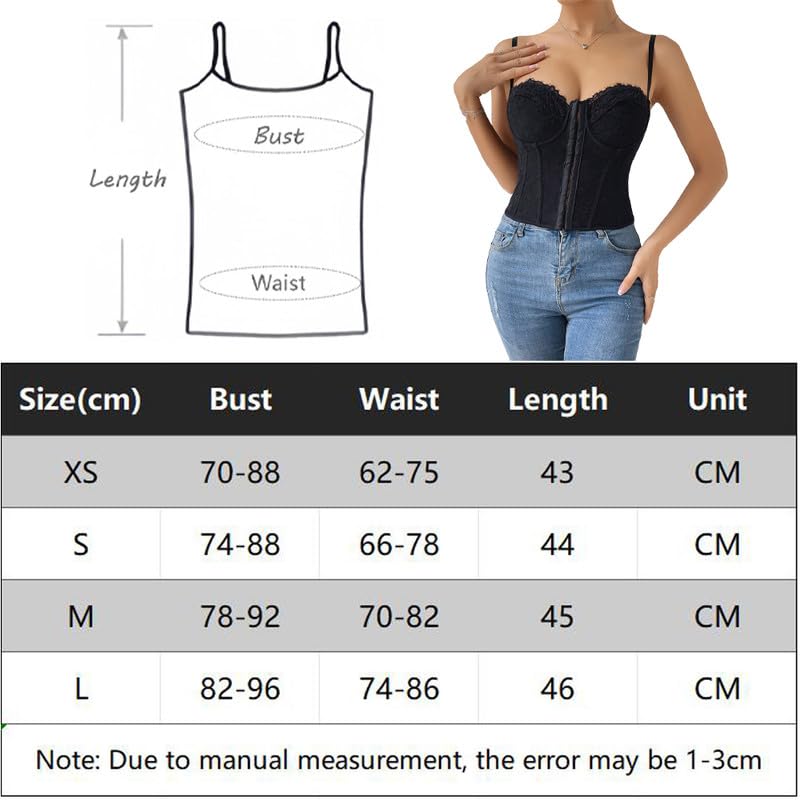 Haibang Corsetto da Donna Eleganta Pizzo Bustier con Spalline Sottili Fronte Aperto Disossato Corpetto Top Floreale Curvy Corsetto Bustino Sexy Canotta Regolabile Corset Bodyshaper Mode Clubwear