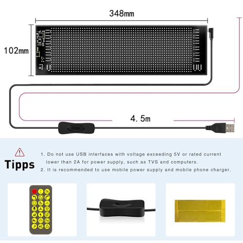 Image of Digital Flexible LED Signs for Cars, SUVs, Trucks &Party Wedding Festival, Bluetooth App Control DIY Programmable Scrolling Light Signs Matrix Panel, USB 5V2A, 13.7''x4.01''
