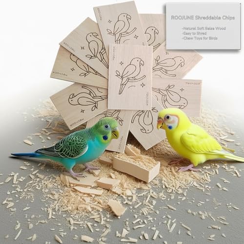 ROOJUNE Bird Toys Chew Toys 100% Natural - 10 Pack Balsa Wood Chips, The Softest Wood in The World - Bird Cage Accessories for Small Medium Birds Parakeets Parrots Conures Cockatiels Finches Lovebirds