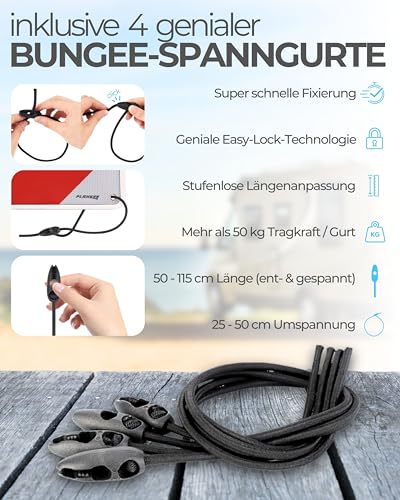 PLANGER® - Warntafel Italien und Spanien u Portugal 3in1 (50 x 50 cm) (Schild + Tasche + Spanner) - Reflektierendes Warnschild rot weiß für Heckträger u Fahrradträger