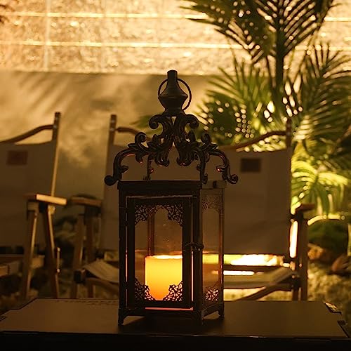 Needomo Candle Lantern, Decorative Hanging Lantern, Vintage Metal Tabletop Lantern For Outdoor Patio Rustic Home Decor, Candle Holders With Clear Glass (Bronze) #TOP1