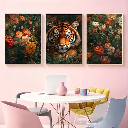 Tableaux Moderne Abstrait Tigre ensemble de 3 toiles idée cadeau originale Noël Anniversaire - 2