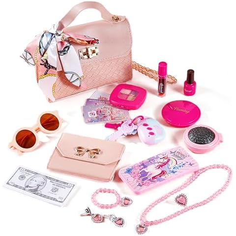 Girl Toys 36Pcs Girl Wallet, Cosmetics, Princess Toys Include Handbag, Wallet, Mobile Phone, Key, Children's Birthday Gift, Suitable for Girls Over 3 4 5 6 7 8 Years Old (Cosmetic Bag) Cover