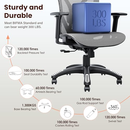 Image of Ergonomic Office Chair, Mesh Computer Desk Chairs with Adjustable Lumbar Support, 3D Armrest, Tilt Function, Comfy Wide Seat, Executive Work Task Chair for Company & Home, Gaming Chair (Grey)