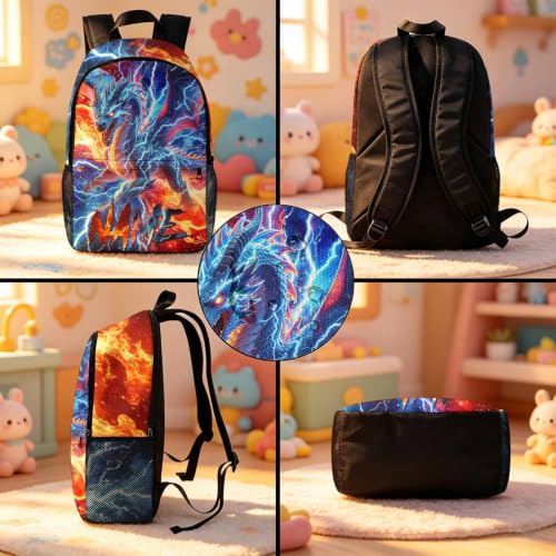 Image of Kids Custom Backpack for Boys Toddler Backpacks Back to School Bookbag Set | Kid Personalized Backpack with Lunch Bag Boys Kindergarten Elementary Preschool Daypack Birthday Gifts Blue Dragon Animals