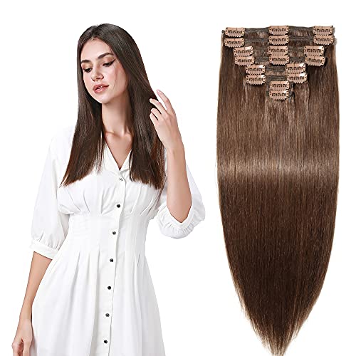 Extension Cheveux Naturel a Clip SEGO | Volume Doublé Vrai Cheveux Humain Lisse Châtain Chocolat