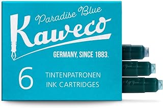 Kaweco Fountain Pen Ink Cartridges for Cartridge Fountain Pens with Short Standard Cartridges in Paradise Blue | Set of 6 Fountain Pen Cartridges | Ink in Paradise Blue