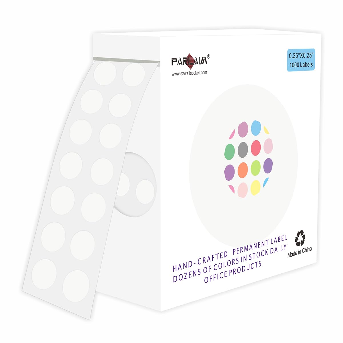 PARLAIM White Dot Stickers 1/4 Inch Permanent Color Coding Sticker Label, 1000 PCS Small Round Circle Sticker Dots Labels per Dispenser Box, White