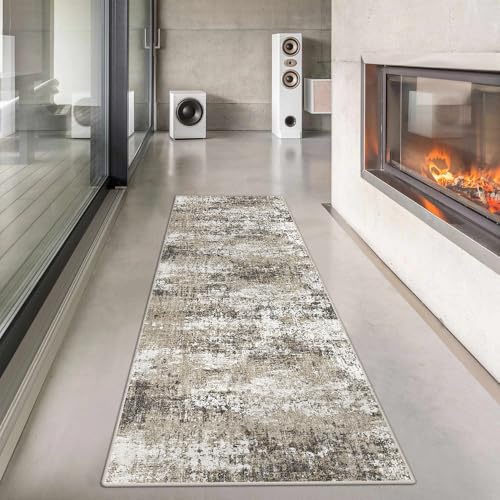 Waschbare Teppiche Gegend Kleiner Teppich 60 X 90cm Beige Blau Modern Abstrakt Eingangsbereich EingangstüR Teppisch rutschfest Kurzflor Weich Bettvorleger Küchen Carpet Beige/Blau 60 x 90 cm