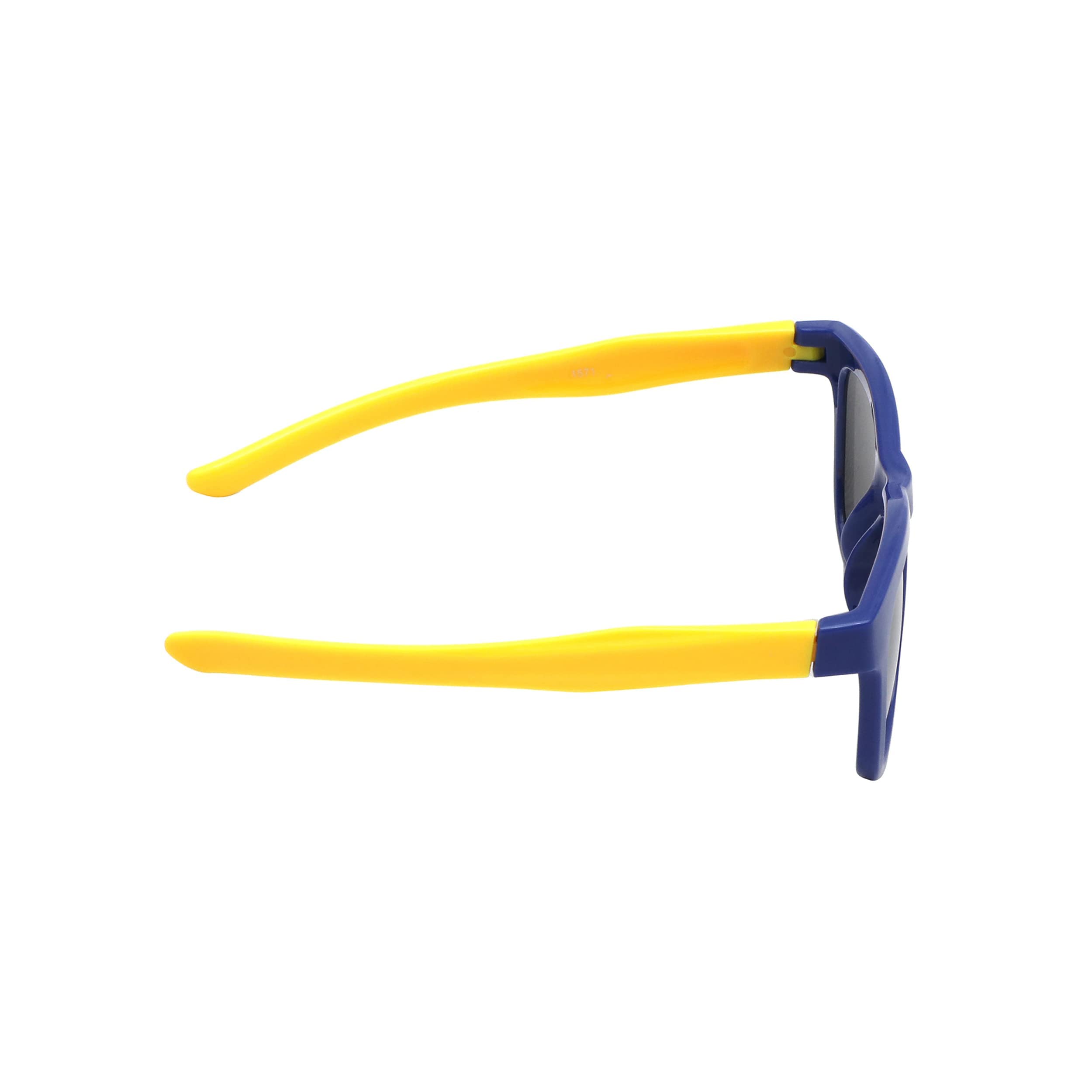 SPIKY Unisex Kids Rectangular Polarization Sunglasses With Protective Case Dark Blue & Yellow Frame Black Lens, Free Size - (Pack Of 1) - Image 3 thumbnail