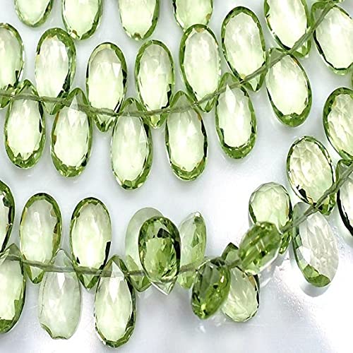 LKBEADS 8" briolettes beads of green amethyst 7x10mm pear shape faceted beads for DIY jewelry making.