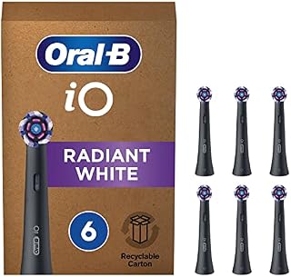 Oral-B iO Radiant White Końcówki do Szczoteczek Elektrycznych, 6 Sztuki, Czarne, Wielkość Odpowiednia do Skrzynek Pocztowych
