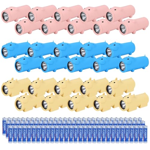 KunHe 30-Pack Children's Mini Flashlights Suitable for Both Boys and Girls Featuring Pig Hippo and French Bulldog Designs a Fun Toy for Children Perfect for Camping and Outdoor Adventures