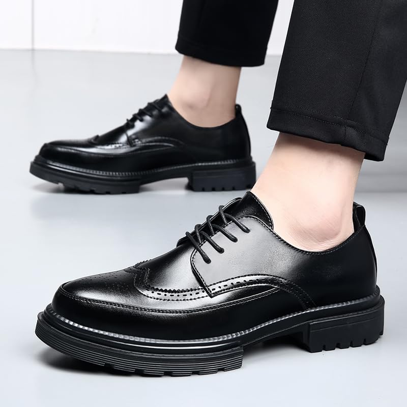 Men's Platform Dress Shoes Vintage Leather Brogue Wingtip Oxfords Classic Lace-up Lug Sole Casual Derby Shoes4