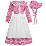 Cuteshower Pioneer Dress for Girls Colonial Costume Girls Prairie Dress for Halloween 5-12 (Pink, 9-10 Years)
