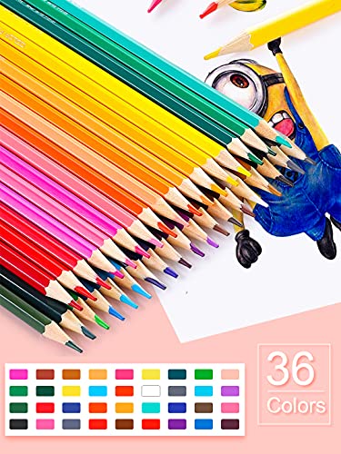 Image of Deli Colored Pencils Set of 36 Tube Caps with Sharpener, Vibrant Colors, Pre-Sharpened Pencils for School, Kids, Teachers, Soft Leads for Art Drawing Pencils for Coloring, Sketching, Painting