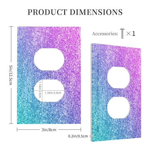 Decorative Outlet Covers Gillter Purple Pink Blue Gradient Sparkle 1 Gang Duplex Light Switch Cover Plate Unique Wall Plate Electrical Switch Plate Covers for Bedroom Home Decor