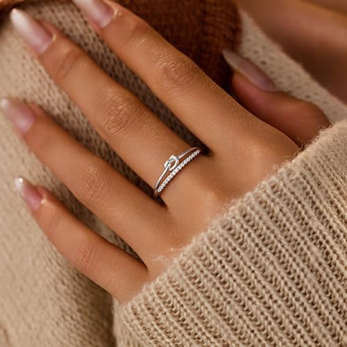 925 Sterling Silver Heart Rings for Women Mother Daughter Friendship Knot Ring Eternity Cubic Zirconia Engagement Wedding Band Ring Promise Rings for Her Stackable Rings Christmas Gifts4