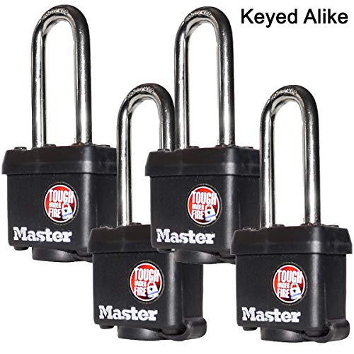 Image of Master Lock (4) Keyed Alike Padlocks w /Thermoplastic Coating and 2 inch(51mm) Tall Shackle incl 8 Keys - Model # 311KALH-4