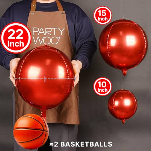 Image of PartyWoo Red Large Round Giant Foil 4D Balloons 20pcs Different Sizes | 22 15 10 Inch for Graduation Birthday Anniversary Casino Baby Shower Wedding Bridal Shower Gender Reveal Party Decorations