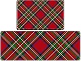 ZaCosy Royal Stewart Modern Tartan Kitchen Rugs Sets of 2 Non Slip Washable Kitchen Mats for Floor 2 Piece Kitchen Sink Rug Runner Long Bathroom Rug Sets 2 Piece