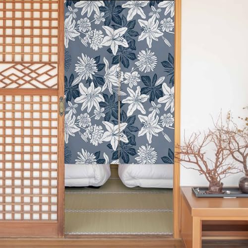 Sauoromeon のれん カーテン 幅75x丈200cm 厚手 遮光 暖簾 ドアカーテン 仕切り 目隠し 通気性 和風 おしゃれ フラット リング対応 ひも付き 花 レトロ 田舎 勝手口 玄関 キッチン リビング 春夏秋冬