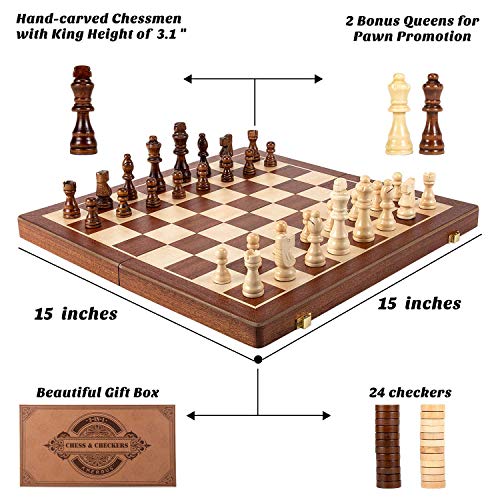 Set de Ajedrez y Damas de Madera Magnético 15 Pulgadas miniatura 6