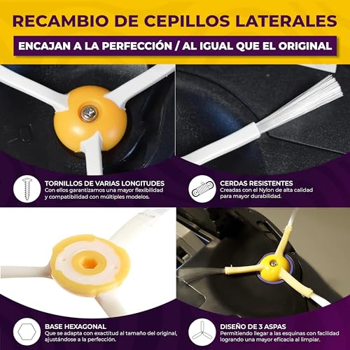 Miniatura 3 de Pack De 3 Cepillos Roomba 4 Tornillos De Distintos Tamaños Para Optimizar La Adaptabilidad. Recambio Roomba Compatible Con 500, 600, 700, 800, 900 Accesorios Adecuados Para Recambios Roomba