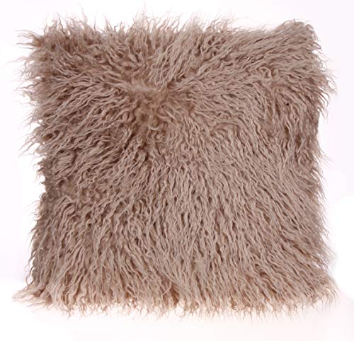 Quantum Interior by Maxland Langhaar Kissen, Lammfell-Design,kein Echtfell,Kissenbezug mit Reißverschluss, Sofakissen, Zierkissen, Dekokissen, Kissen, Kunst-Fellkissen ca.45x45cm (Taupe) Cover