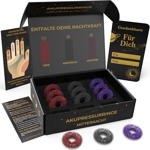 M.S.Lemberg® Anti Stress Akupressur Ring Set [Mitternacht] - Finger Massageringe für Entspannung, Fokus & Achtsamkeit - Therapie Massage Stressringe für Stressabbau Fidget Skill & Wellness Geschenk