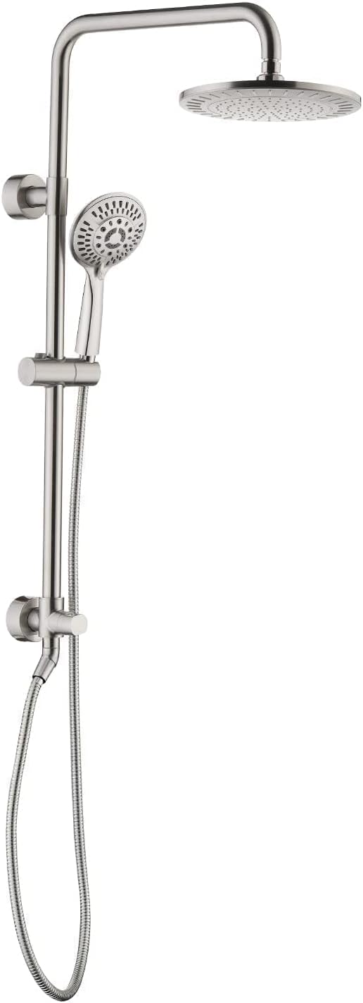 BRIGHT SHOWERS Rain Shower Heads System - 9 Inch Rainfall Shower Head and Handheld Shower Head with Height Adjustable Holder, Solid Brass Rail and 60" Long Stainless Steel Shower Hose, Brushed Nickel