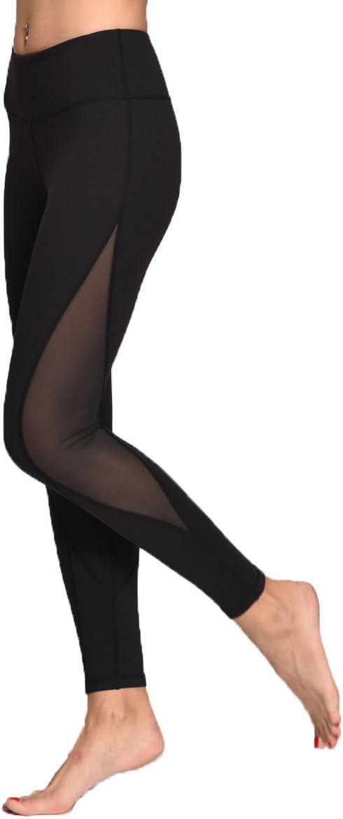 Workout Pants for Women High Waist Mesh Yoga Leggings Inner Pocket Black