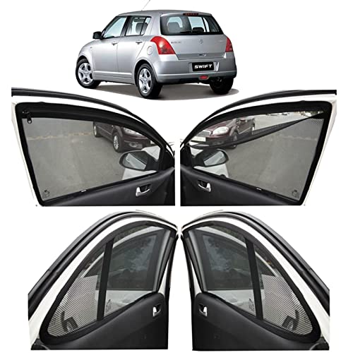 Image of Autofact Magnetic Car Sunshades Compatible with Chevrolet Aveo (Set of 4) - Easy Installation, UV Protection, Keeps Car Cool (Front 2 with Zippers for Easy Access, Rear 2 Without Zippers)