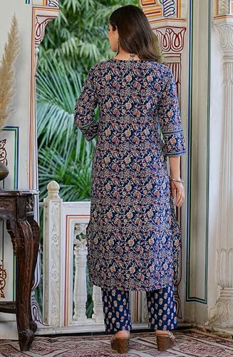 Image of Amayra Women's Pure Cotton Printed Straight Kurta Set with Palazzo Pants & Dupatta|Ethnic wear|Kurti Suit Set for Women