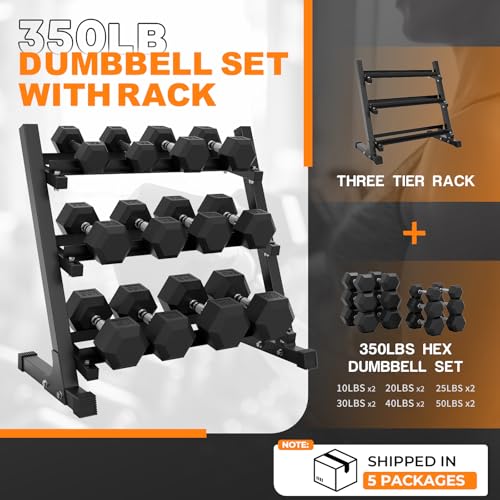 Image of Mikolo Dumbbell Sets with Rack, Rubber Hex Dumbbells, Multiple Choices in 160 /200 /380 /450 /550LB, Hand Weights with Chrome Handle for Strength Training