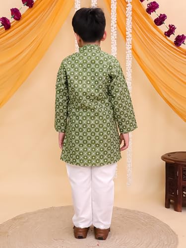 Image of AJ DEZINES Boys Cotton Full Sleeve Printed Kurta Pajama Set for Kids - Ethnic wear | Special Occasion & Traditional Outfit |Boys Kurta Pyjama Set - Regular Fit